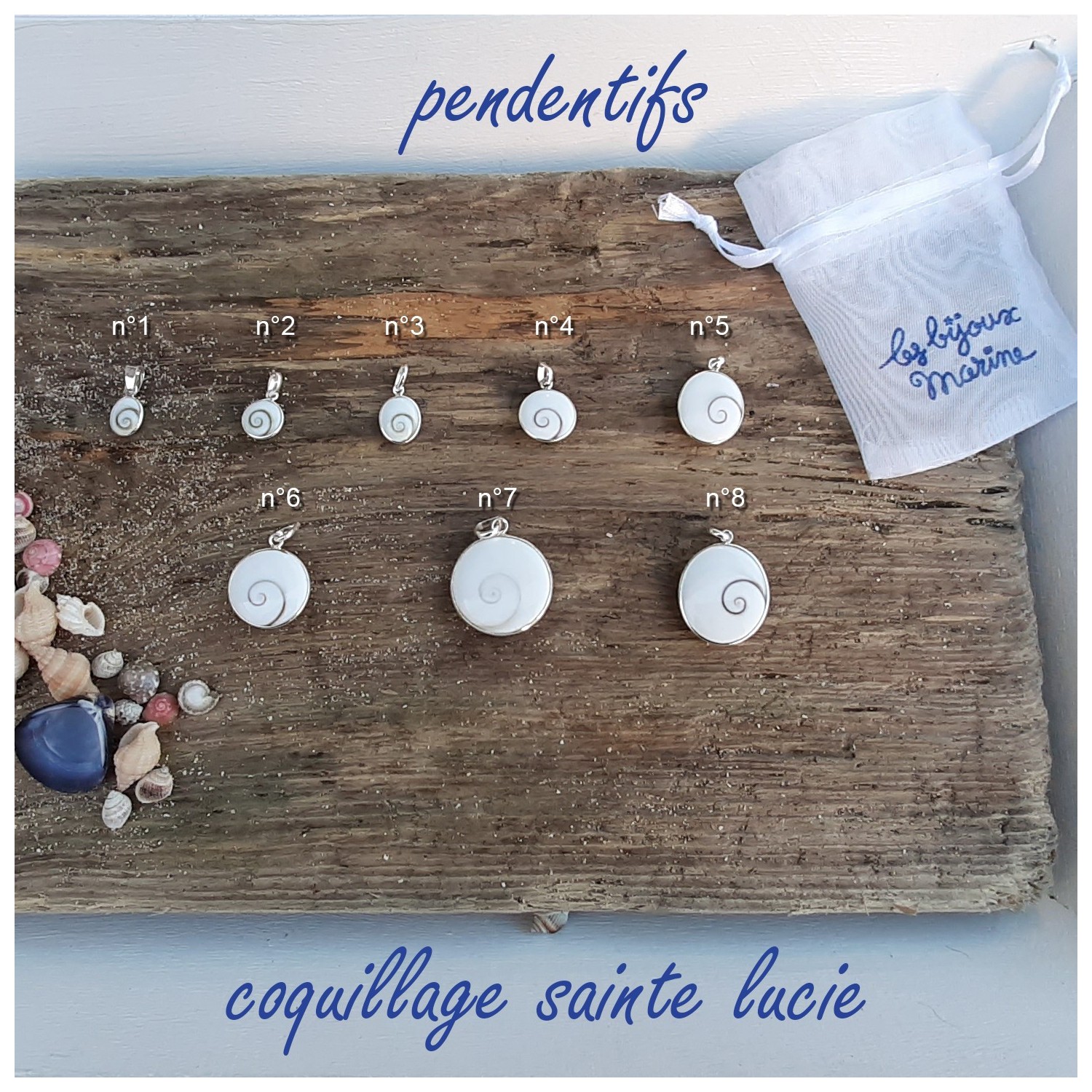 Pendentifs coquillage Sainte Lucie et monture en argent massif - Les Bijoux  Marine