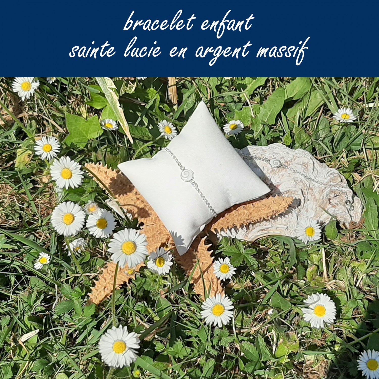 Bracelet enfant coquillage Sainte Lucie en argent massif Bracelet enfant coquillage Sainte Lucie en argent massif