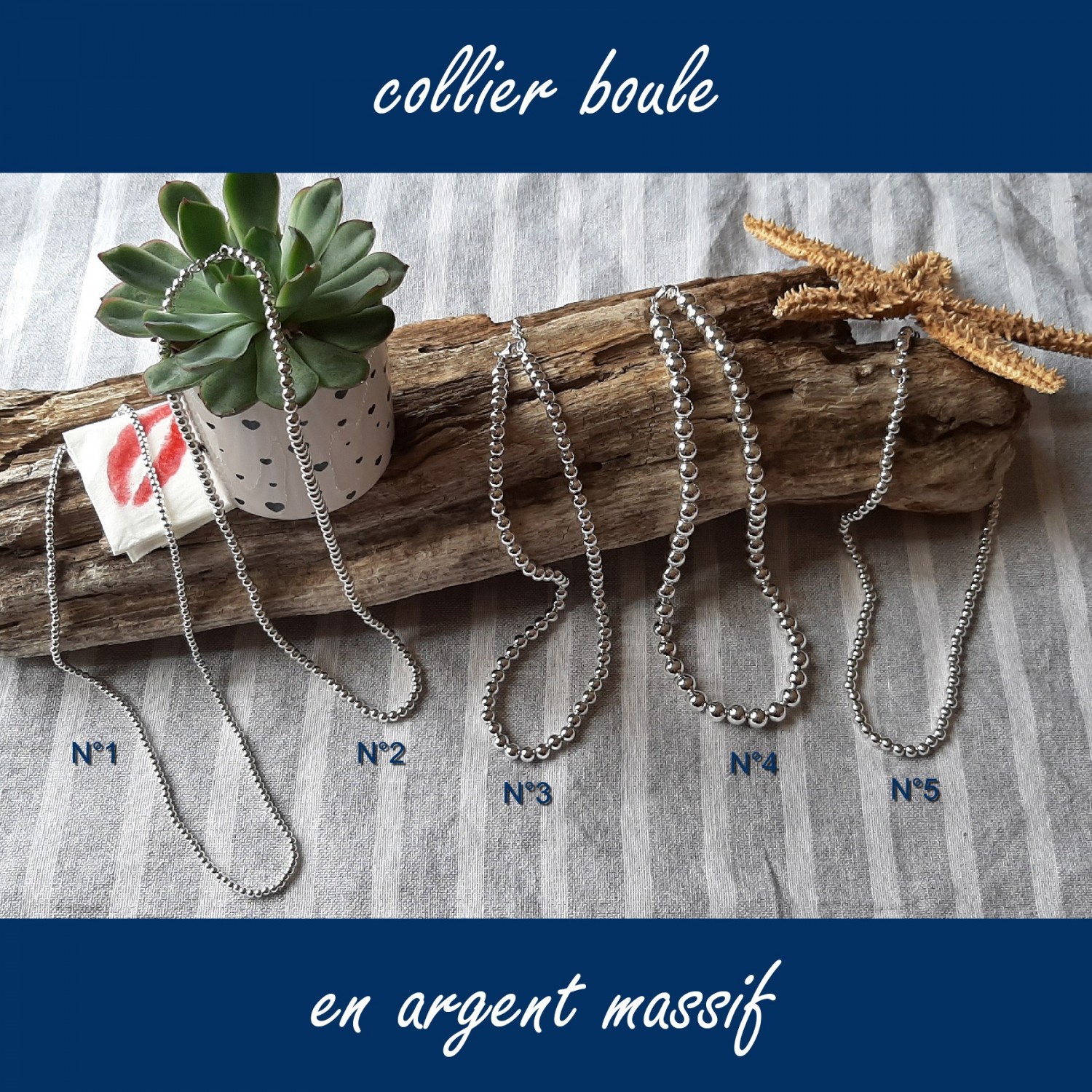 Collier boule 3mm en argent massif - COB001 Collier boule 3mm en argent massif - COB001