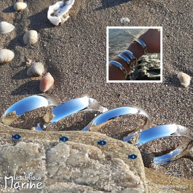 Bracelet rigide bombé et incurvé en argent massif