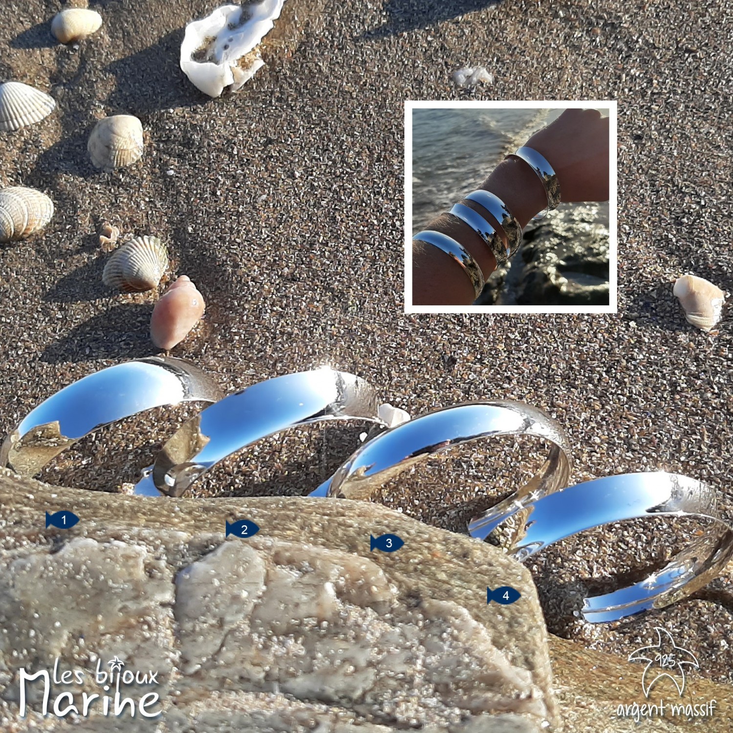 Bracelet rigide bombé et incurvé en argent massif Bracelet rigide bombé et incurvé en argent massif