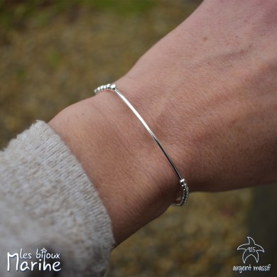 Bracelet élastique boule et tube en argent massif 925