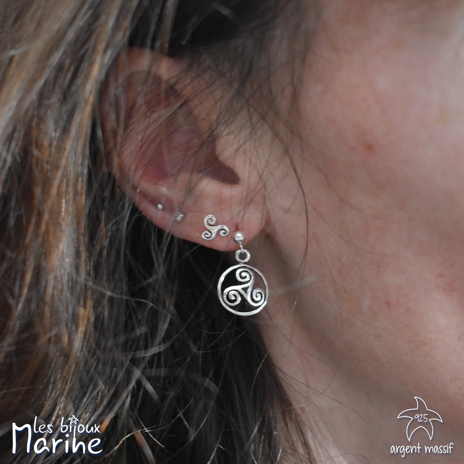 Boucles d'oreilles pendantes Triskel cerclé