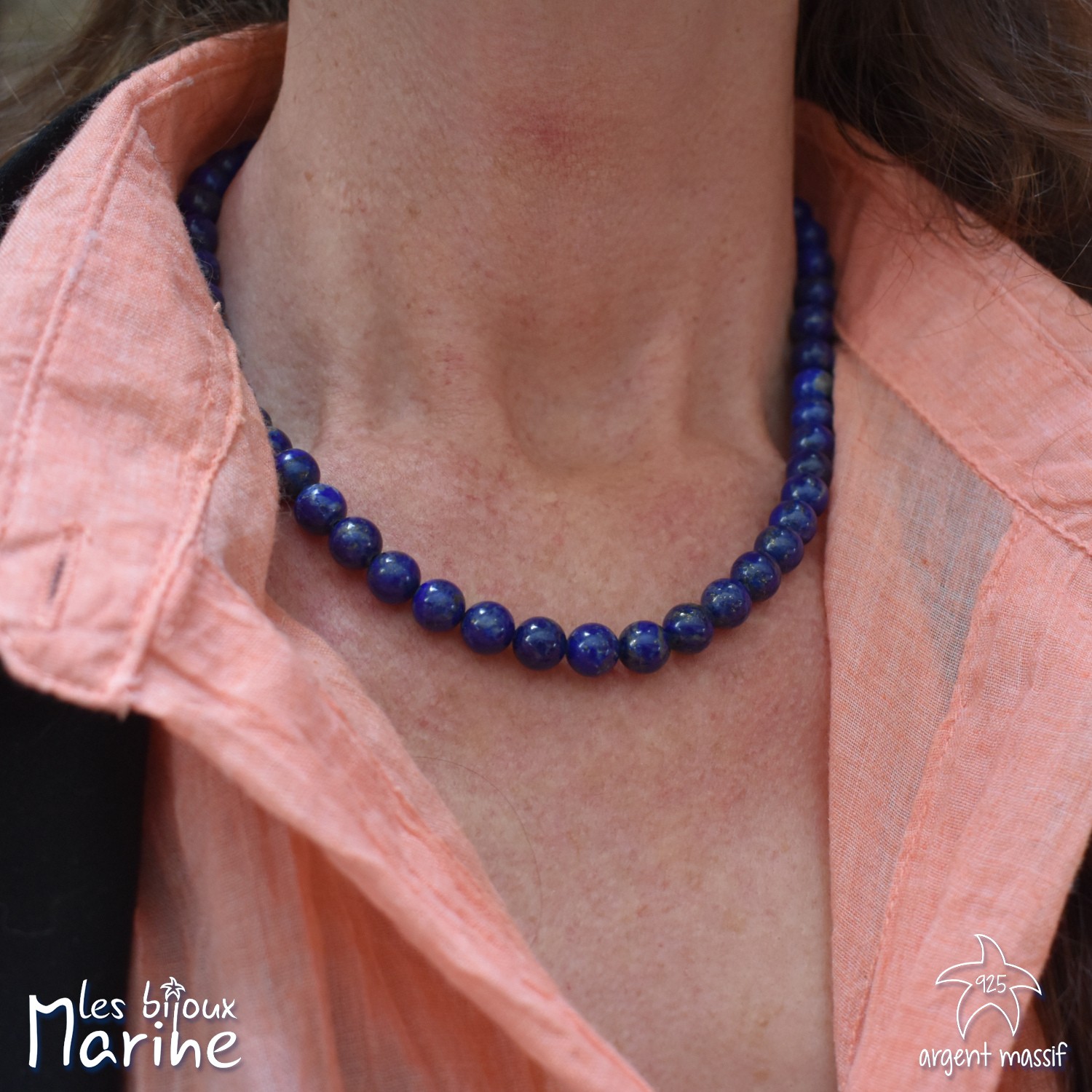 Collier lapis-lazuli 8mm