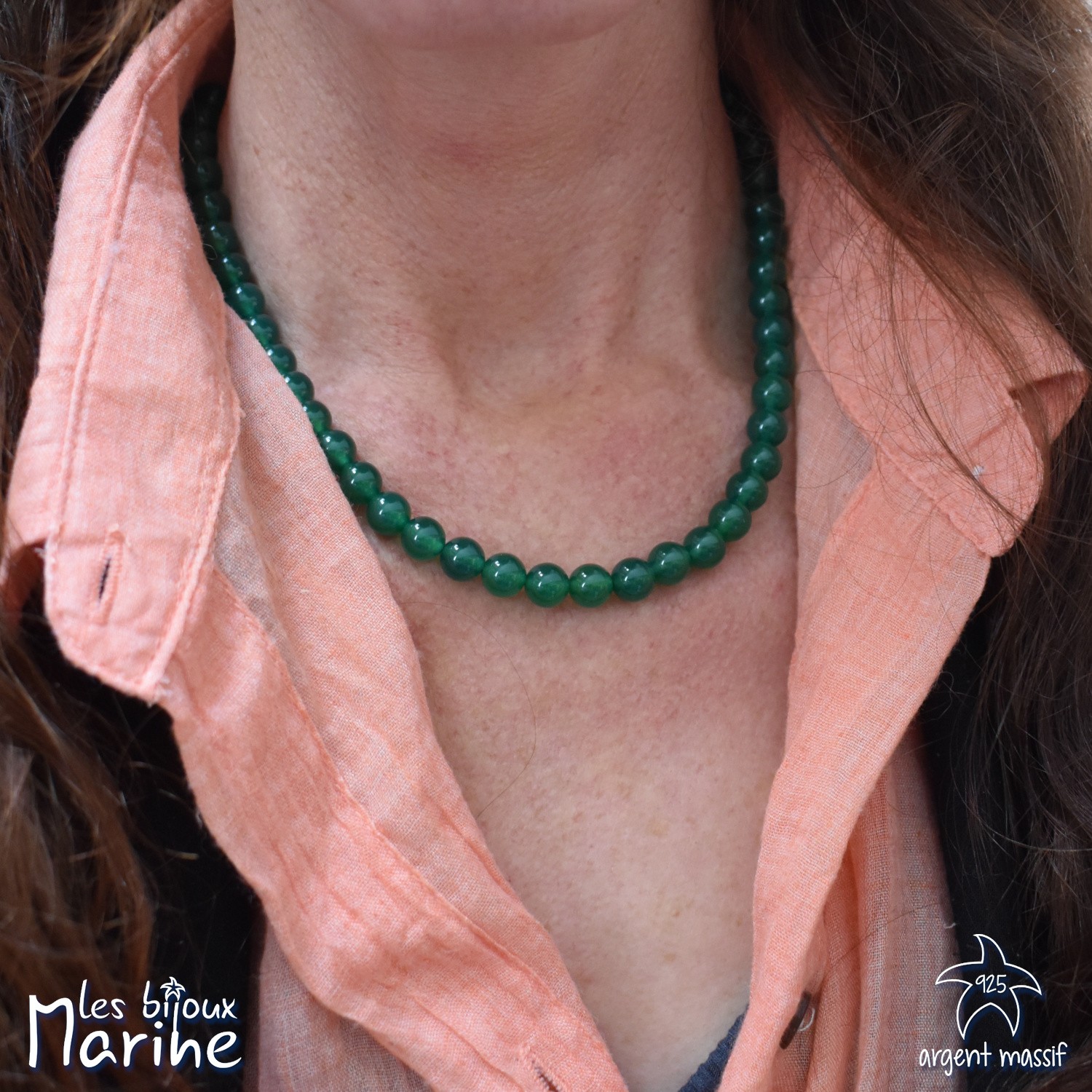 Collier agate verte 8mm