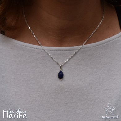 Collier chaîne forçat goutte Lapis-lazuli argent 925