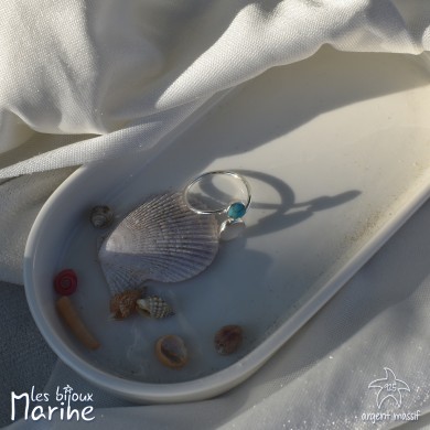 Bague nacre bleu et blanche ajustable