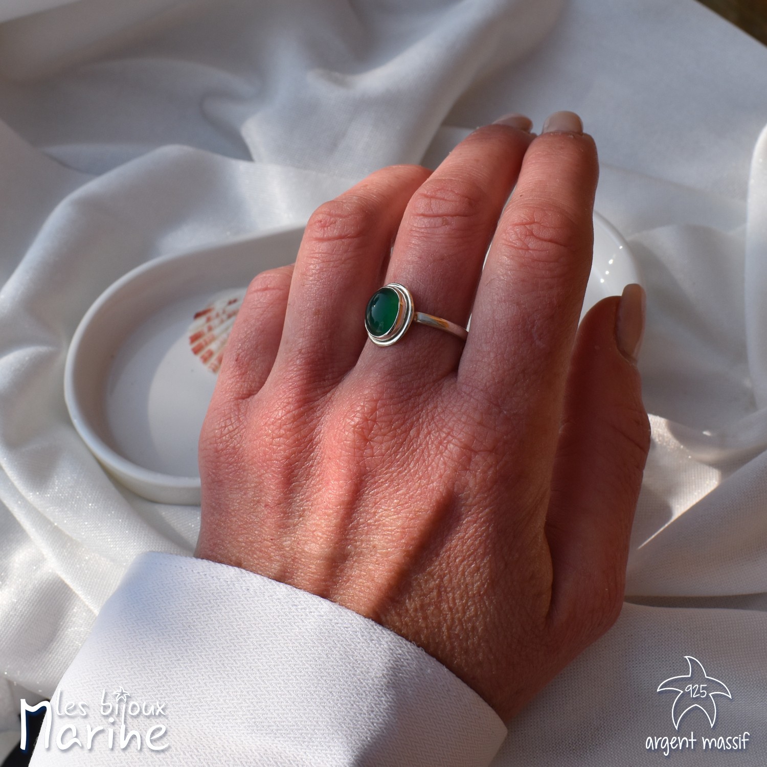 Bague Agate verte ajustable Bague Agate verte ajustable
